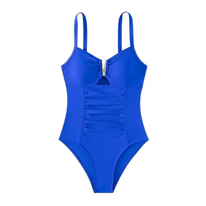 Maillot de Bain Femme Taille Haute Push-Up Col En V Polyester Térilène Pour Filles Occasions Spéciales Plage Activités Aquatiques