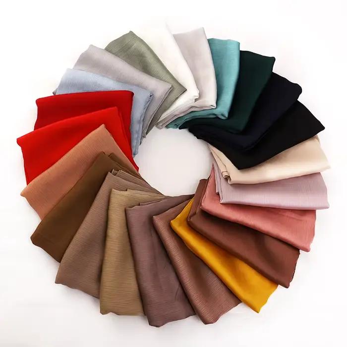 Écharpe Hijab en Satin Froissé pour Femme Musulmane, Châle en Mousseline de Soie, Uni, Respirant, Islam, Turban Plissé, Ramadan
