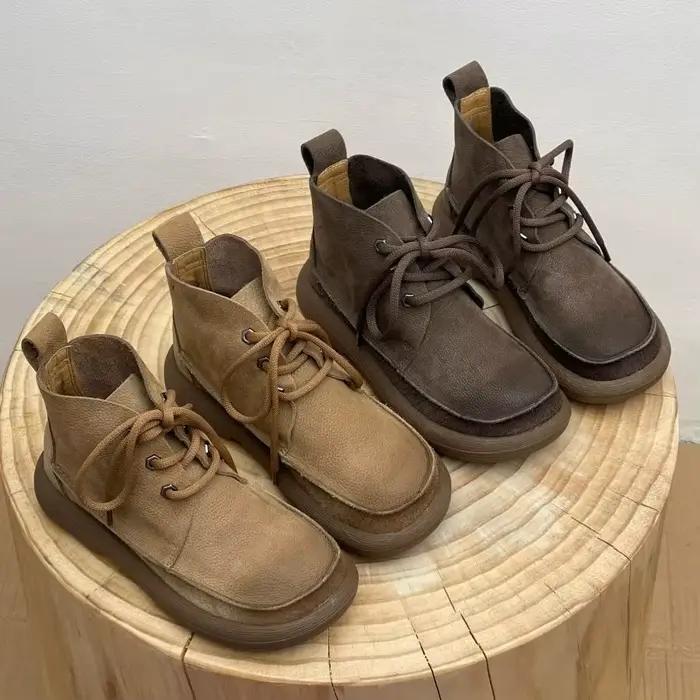 Bottines grande taille, nouveau style hiver 2025, semelle épaisse, bout rond, en stock.