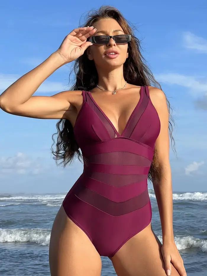 Maillot de bain une pièce en maille contrastée