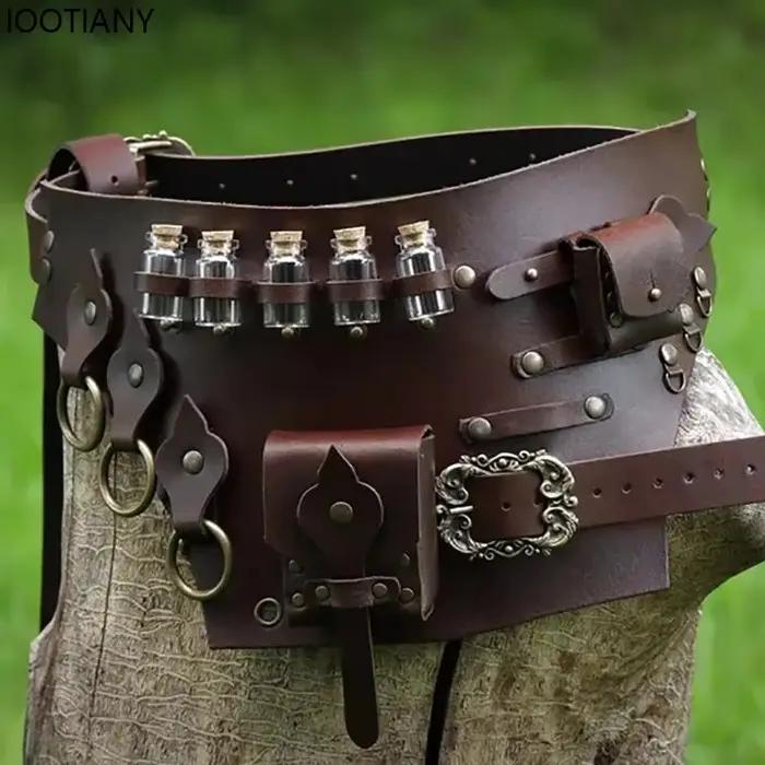 Accessoires de Cosplay de magicien de carnaval, sac de ceinture utilitaire en cuir d'alchimiste médiéval, sacs de flacons de bouteille de Potion magique Steampunk