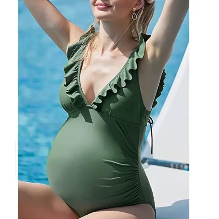 Maillot de bain une pièce à volants avec lacets