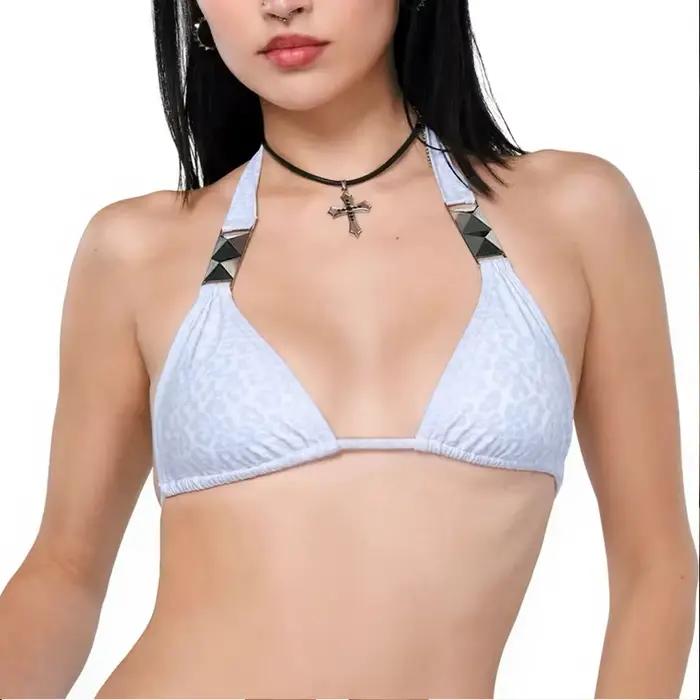 Américain été rue bord de mer Vintage gothique blanc fronde Triangle maillot de bain vêtements épicé fille en plein air Bikini mode Sexy costume