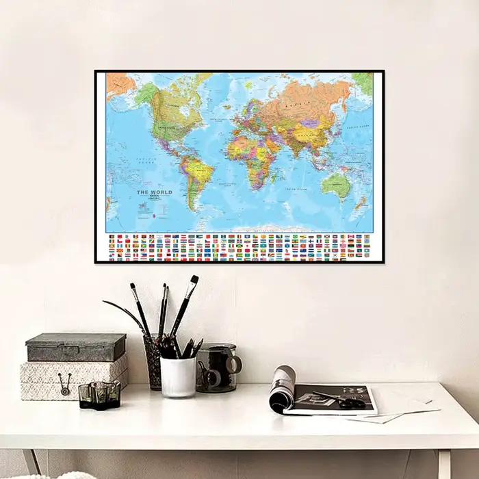 Affiche de carte du monde, toile d'art mural moderne, peinture, image pour l'éducation, fournitures scolaires et de bureau à domicile, 84x59cm/ 90x60cm