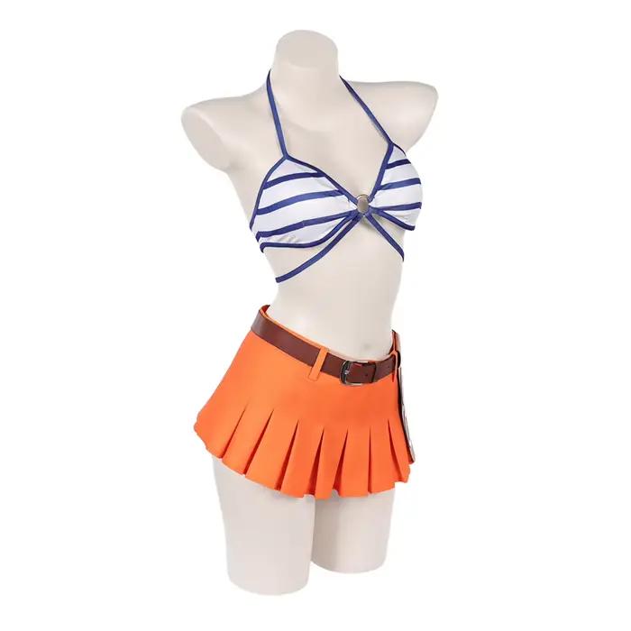 Costume de bain Nami Cosplay, ensemble soutien-gorge, jupe et short, style pirate TV, pour Halloween, carnaval, fête, plage