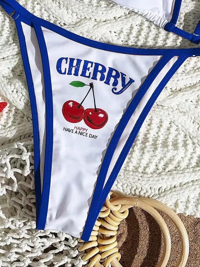 Maillot de bain trois pièces sexy et frais à imprimé cerises