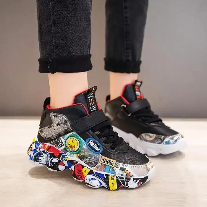 Taille 26-36 enfants sport baskets pour filles enfant dessin animé Graffiti modèle chaussures décontractées garçons basket-ball chaussure chaussures de sport