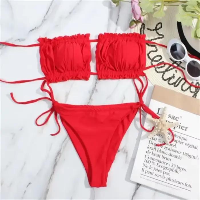 Maillot de bain plissé sexy pour femmes, bikini deux pièces, vêtements de plage, pour vacances, plage, piscine, spa et sources chaudes