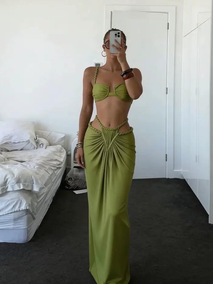 Maillot de bain 3 pièces ensemble avec jupe à franges Bikini femmes