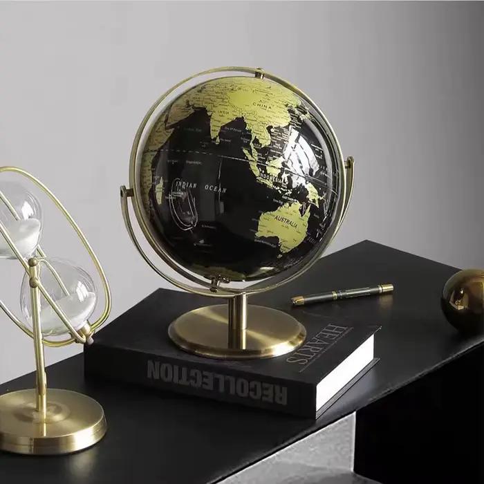 Accessoires de décoration pour la maison Globe du monde rétro Globe de bureau moderne géographie carte d'apprentissage créative pour l'éducation des enfants or rouge 2 tailles