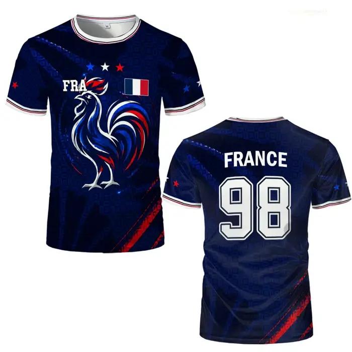 Maillot de football imprimé drapeau français, t-shirt d'été unisexe décontracté à manches courtes, pour l'entraînement sportif, respirant et à séchage rapide