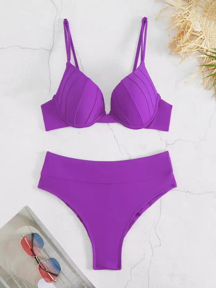 Pas cher Push Up Bikinis femmes maillots de bain solide rembourré