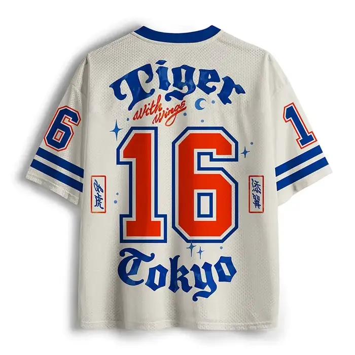 T-shirt unisexe à col en V imprimé en 3D style japonais rétro avec tigre à ailes, décontracté, tendance Y2K, respirant et à séchage rapide