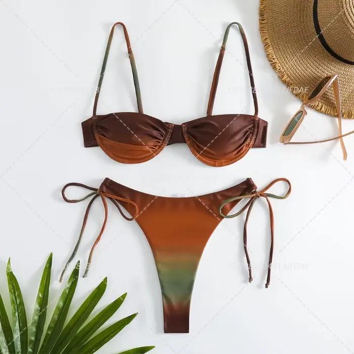 Dégradé Orange Bikinis taille haute maillot de bain femmes maillots