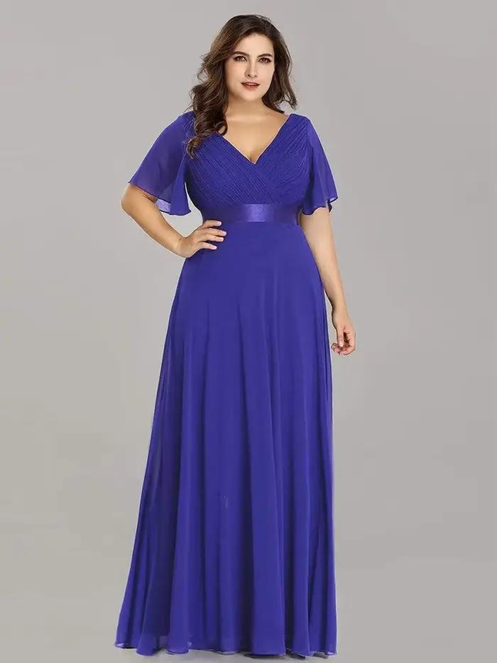 Nouvelles Robes de Soirée Longues Élégantes pour Femmes Grande Taille 2024, Coupe A-Line, Col en V, Volants, en Chiffon, Robe de Soirée Formelle pour Mariage et Fêtes