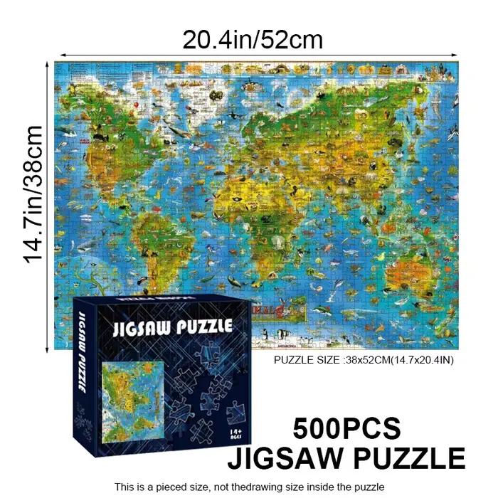 Puzzle carte du monde 500/1000 pièces | Grand puzzle stimulant pour adultes et familles, comprend réflexion des puzzles et la cognition