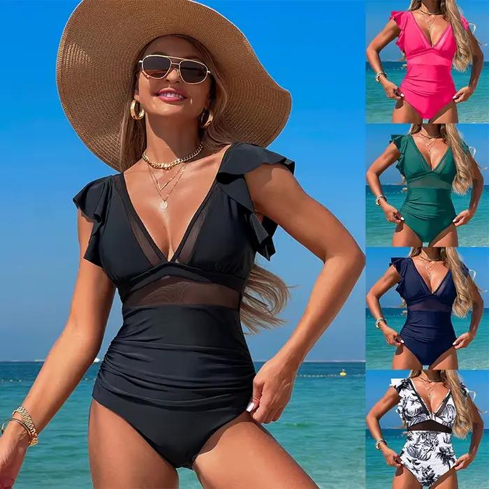 Maillots de bain une pièce sculptants pour femme 2025 – Monokini froncé à bretelles et col en V