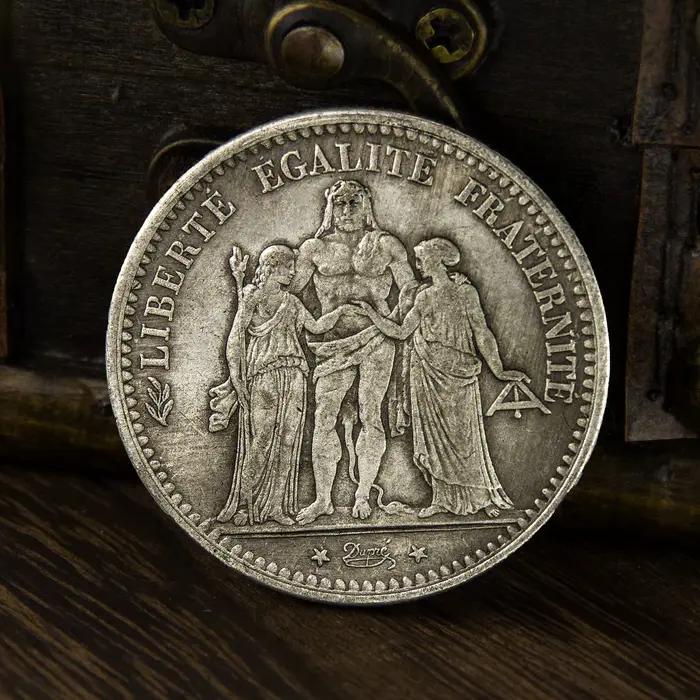 Pièce commémorative en argent Hercules français 5 Franc, réplique du troisième république, monnaie européenne, Souvenir, Badge français, 1875