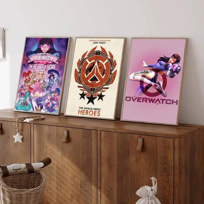 Pop Game O-Overwatch – affiche artistique autocollante mignonne, autocollant rétro en papier Kraft, autocollant DIY pour chambre, bar, café, peinture murale