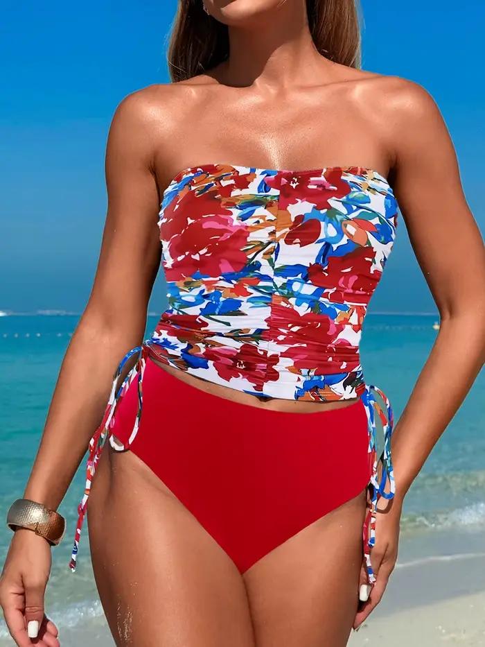 Maillot de Bain Deux Pièces Halter Taille Haute Imprimé Pour Femme Plage Natation Occasions Spéciales