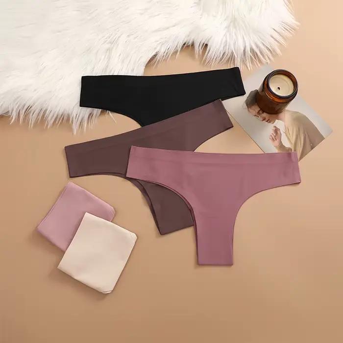 Slip Invisible, Lingerie Sexy, sous-vêtements en soie glacée pour femmes, sans couture, confortable, entrejambe en coton, taille moyenne, culotte pour filles