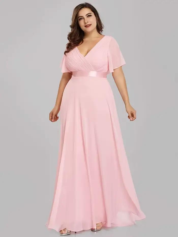 Nouvelles Robes de Soirée Longues Élégantes pour Femmes Grande Taille 2024, Coupe A-Line, Col en V, Volants, en Chiffon, Robe de Soirée Formelle pour Mariage et Fêtes