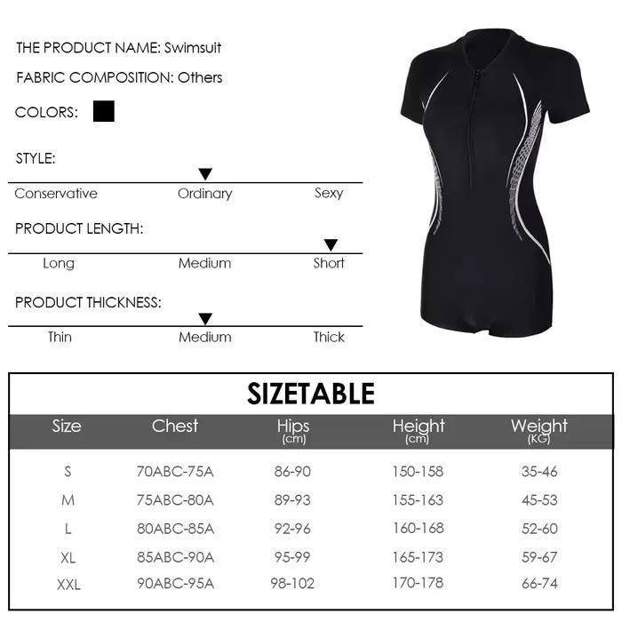 Nouveau maillot de bain à manches courtes femmes une pièce coin plat Surf body fermeture éclair conservateur cacher
