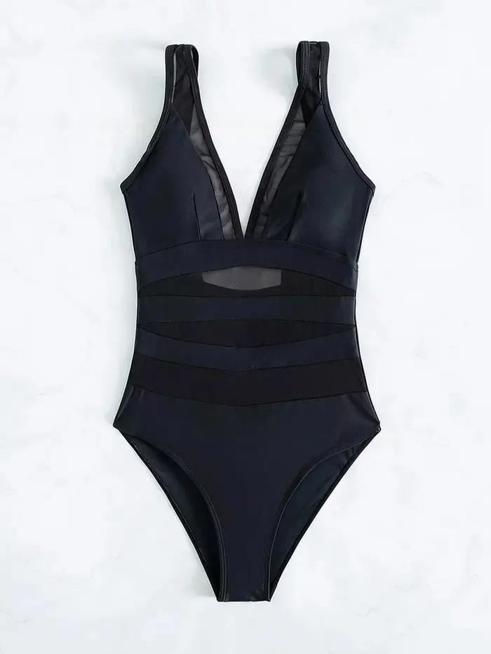 Maillot de bain une pièce en maille contrastée