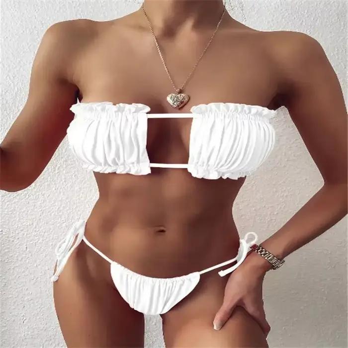 Maillot de bain plissé sexy pour femmes, bikini deux pièces, vêtements de plage, pour vacances, plage, piscine, spa et sources chaudes