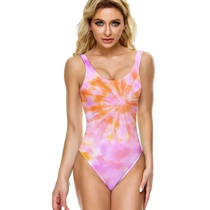 Une pièce Maillot de bain dégradé Psychédélique Sunburst imprimé décontracté ventre contrôle