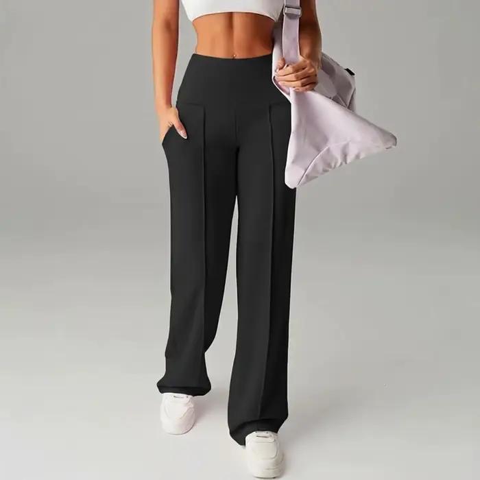 Pantalons de yoga taille haute pour femmes, pantalons de sport amples à jambes larges avec poches, adaptés à la course à pied et aux exercices en plein air