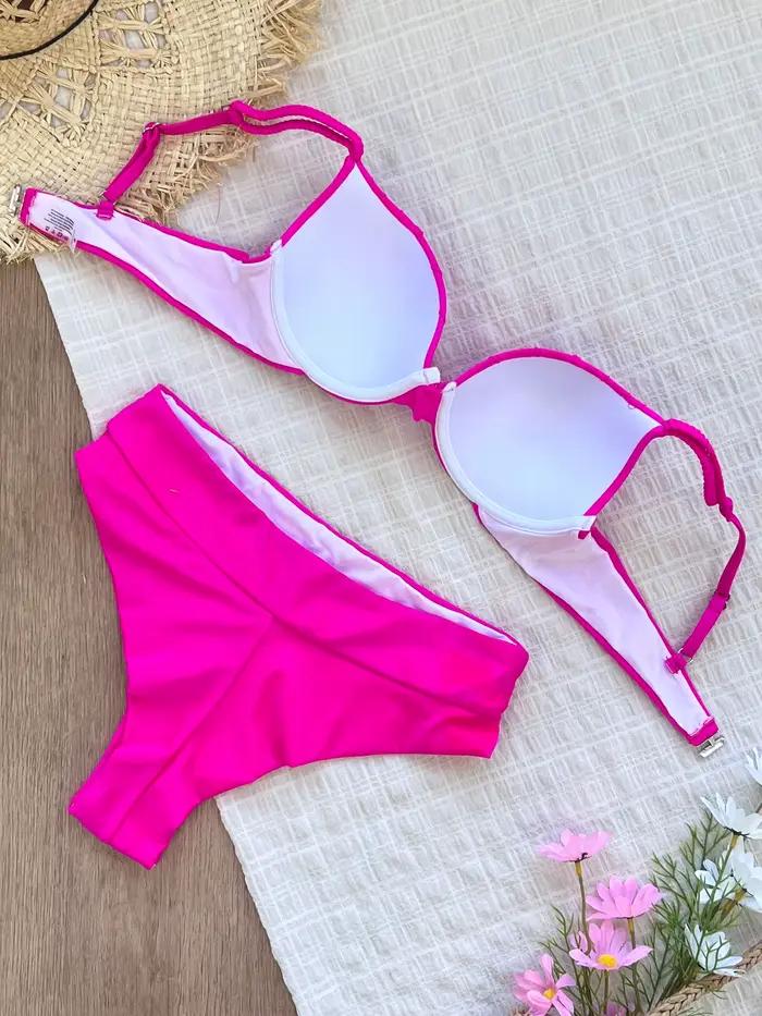 Pas cher Push Up Bikinis femmes maillots de bain solide rembourré