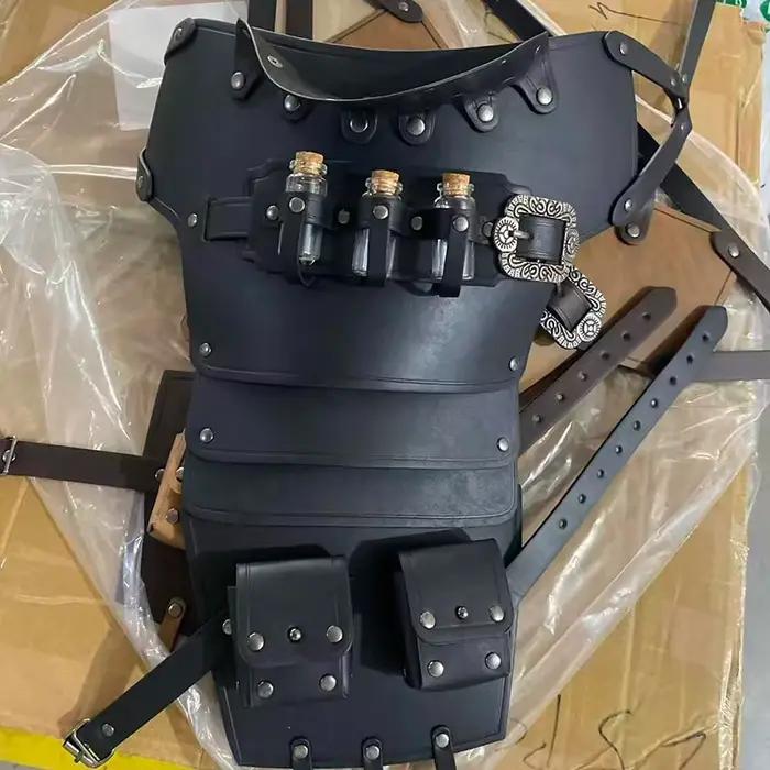 Armure médiévale à une épaule avec flacon d'alchimie, armure de pauldrons gothiques de Pirate en cuir, accessoire de Costume de combat de gladiateur