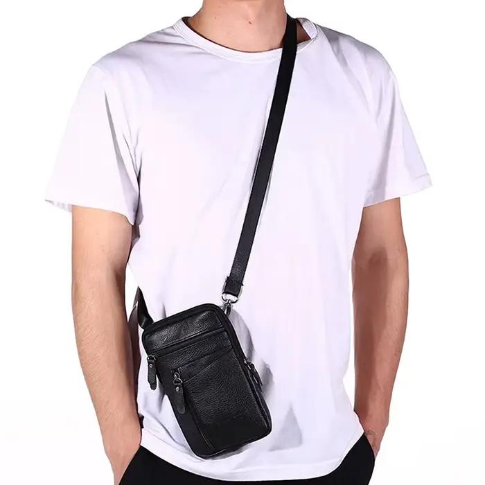 Sac de taille en cuir pour hommes, sac pour téléphone portable, ceinture de Sport de plein air, petit sac à bandoulière pour faire d'affaires