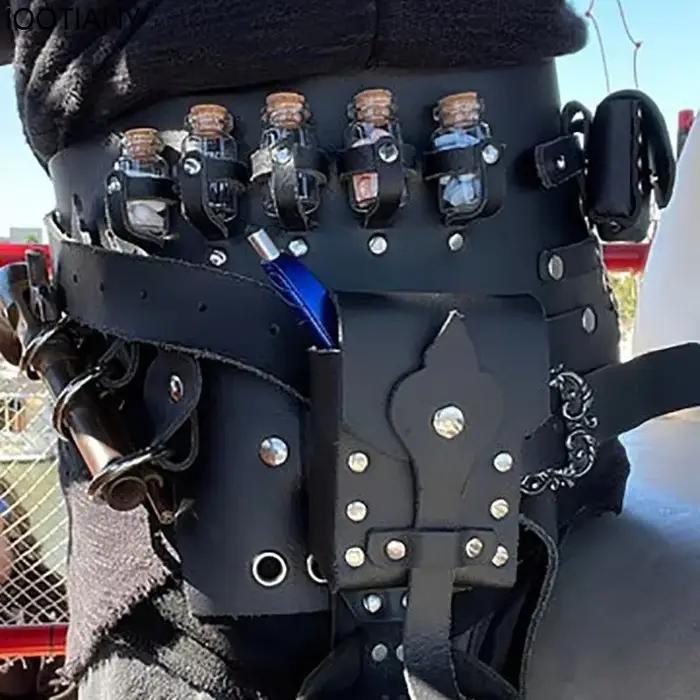 Accessoires de Cosplay de magicien de carnaval, sac de ceinture utilitaire en cuir d'alchimiste médiéval, sacs de flacons de bouteille de Potion magique Steampunk