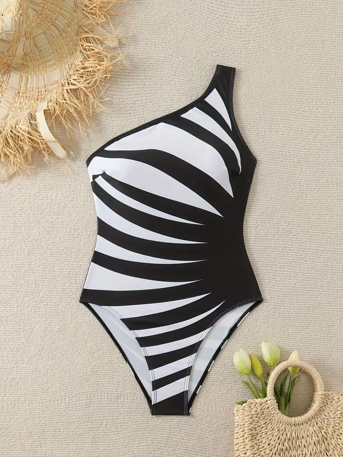 Nouveau Maillot de Bain Une Pièce Rayé Noir et Blanc 2026 pour Femme