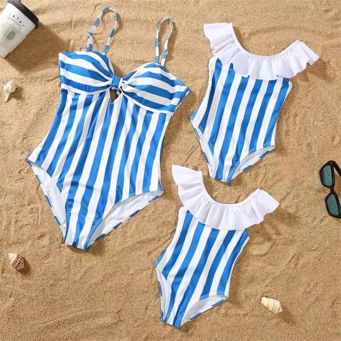 Maillot de bain une pièce à rayures pour la famille tenue de plage assortie bikini pour mère et fille short de bain pour père et fils été vacances mode décontractée polyester coton