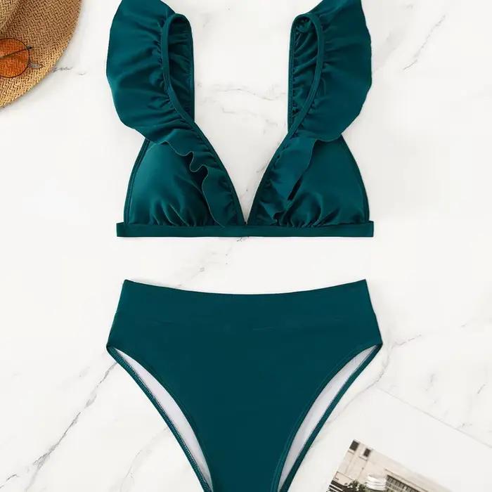 Maillot de bain deux pièces à volants pour femmes