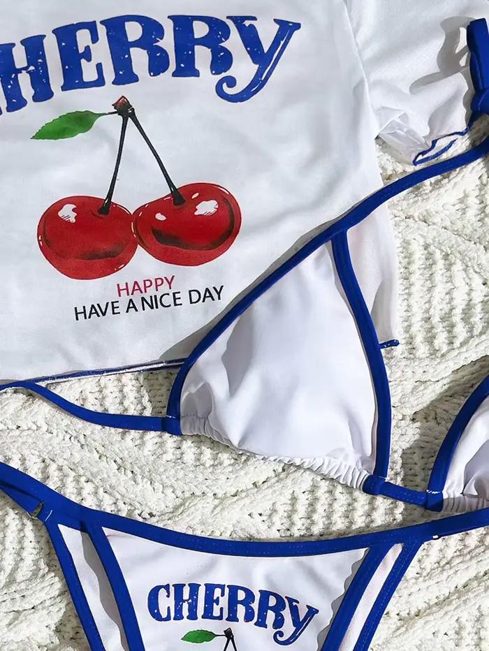 Maillot de bain trois pièces sexy et frais à imprimé cerises