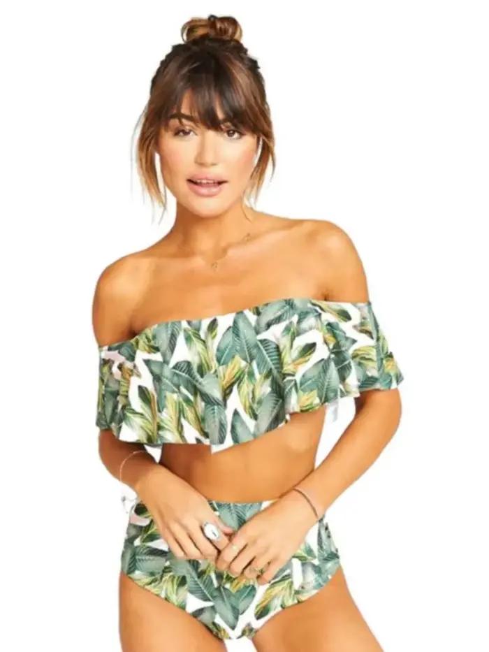 Bikini imprimé floral et rayé sans fil pour femmes, ensemble de deux pièces, idéal pour les vacances, la plage et les fêtes à la piscine