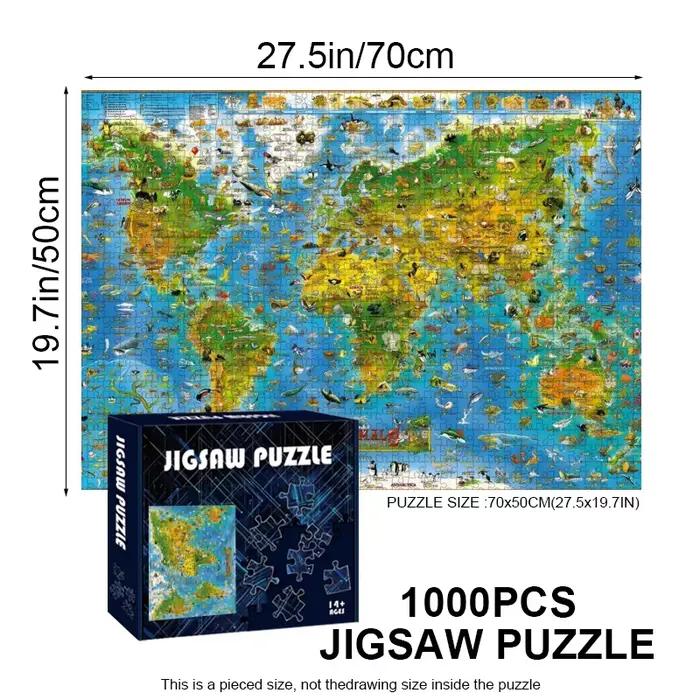 Puzzle carte du monde 500/1000 pièces | Grand puzzle stimulant pour adultes et familles, comprend réflexion des puzzles et la cognition