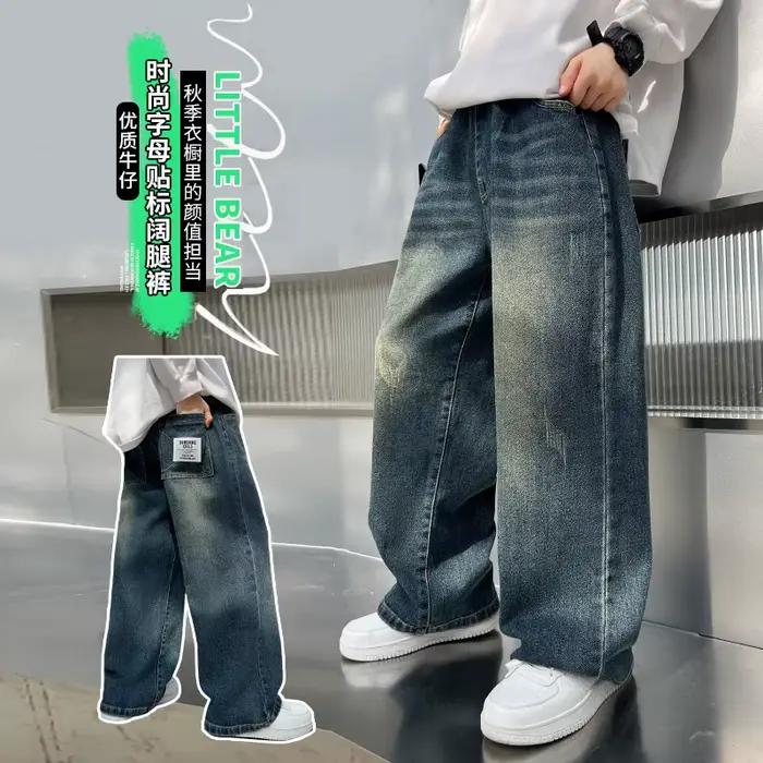 Jean à Jambes Droites et Larges pour Garçon, Pantalon Décontracté, Style Rétro, Adolescent, Nouvelle Collection Printemps et Automne