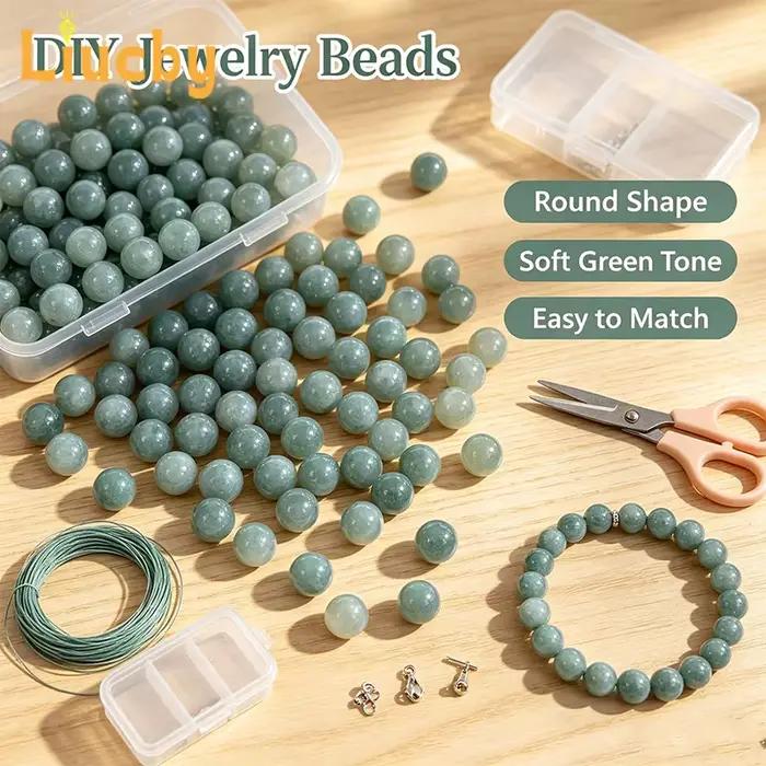 Pierre naturelle de jade vert de Birmanie, lisse, faite à la main pour la fabrication de bijoux, accessoires de bracelet porte-bonheur DIY, 15' en gros, 6/8/10/12MM