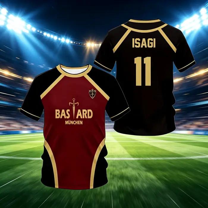 Maillot de Futsal Anime Vl Réplique Blue Lock Anime Bastard Munich Été Homme et Femme T-shirt 3D Décontracté Sportif Haut