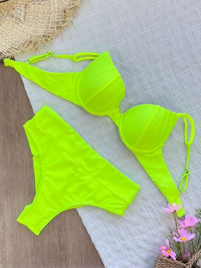 Pas cher Push Up Bikinis femmes maillots de bain solide rembourré
