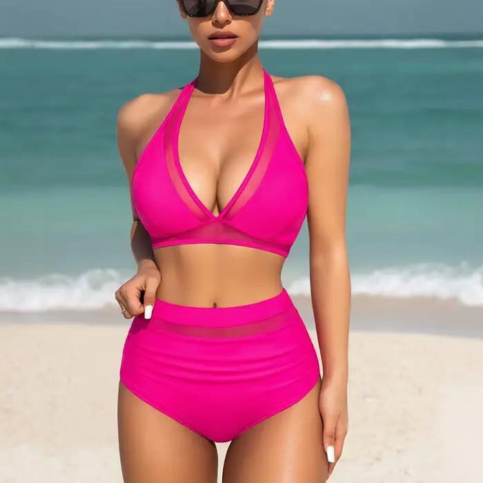 Bikini Taille Haute Femme Plage Vacances Piscine Spa Sources Chaudes Sports Nautiques Croisière