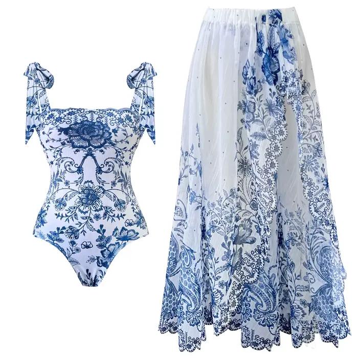 Maillot de bain une pièce rétro 2026 avec jupe