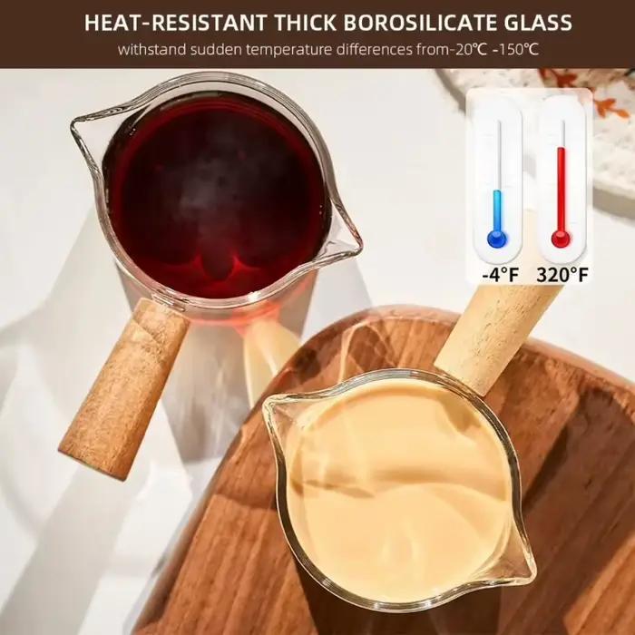 Tasse à mesurer expresso 75ml, pichet à lait à Double bec avec manche en bois et balance pour Barista café Latte Extraction verre à Shot
