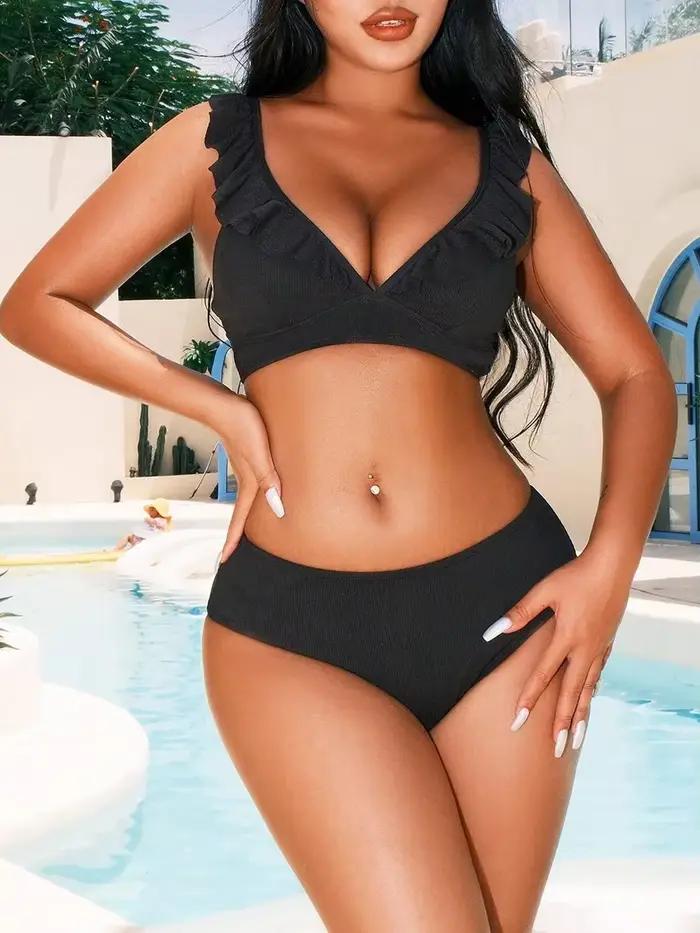 Sexy rayé à volants Bikini maillot de bain femmes 2025