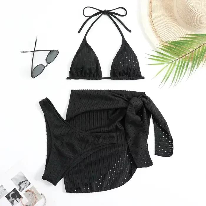 À la mode femmes 3 pièces licou Bikini ensemble Sexy string maillot de bain été